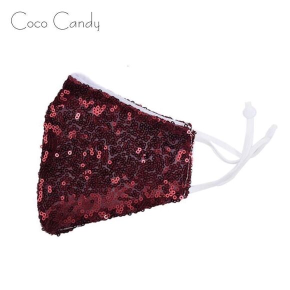 🆕Luxury Red Sequin Face Mask - Picture 3 of 11